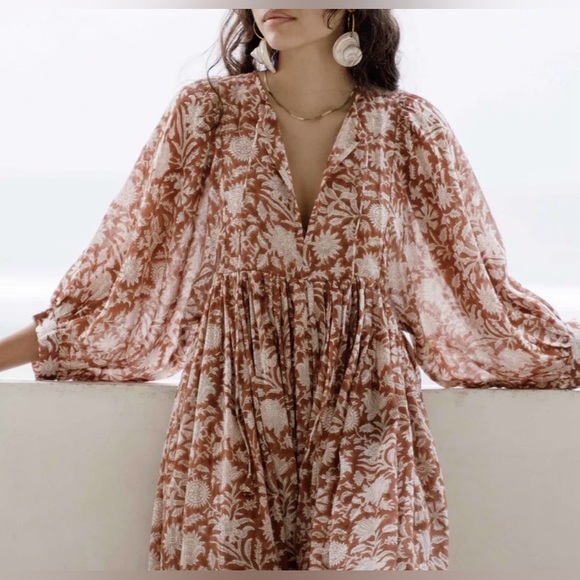 NWT Daughters of India Kyra Cotton Midi Dress Caramel Size Small - Picture 3 of 9